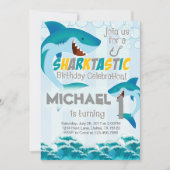 Uitnodiging voor haaienverjaardagsfeestje om jonge (Voorkant)