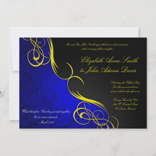 Uitnodiging voor Half Damask Blue/Black Wedding (Voorkant)
