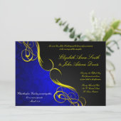 Uitnodiging voor Half Damask Blue/Black Wedding (Staand voorkant)