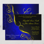Uitnodiging voor Half Damask Blue/Black Wedding (Voorkant / Achterkant)