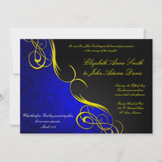 Uitnodiging voor Half Damask Blue/Black Wedding