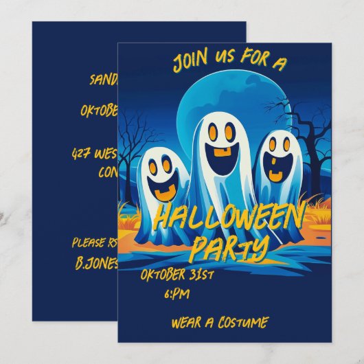 Uitnodiging voor Halloween (Voorkant / Achterkant)