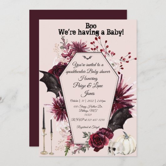 Uitnodiging voor Halloween baby shower (Voorkant / Achterkant)