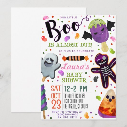 Uitnodiging voor Halloween Baby shower (Voorkant / Achterkant)