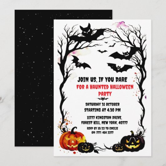 Uitnodiging voor Halloween Bat Party (Voorkant / Achterkant)