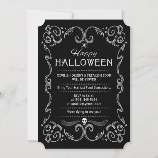 Uitnodiging voor Halloween Black & White Party (Achterkant)