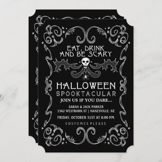 Uitnodiging voor Halloween Black & White Party (Voorkant / Achterkant)