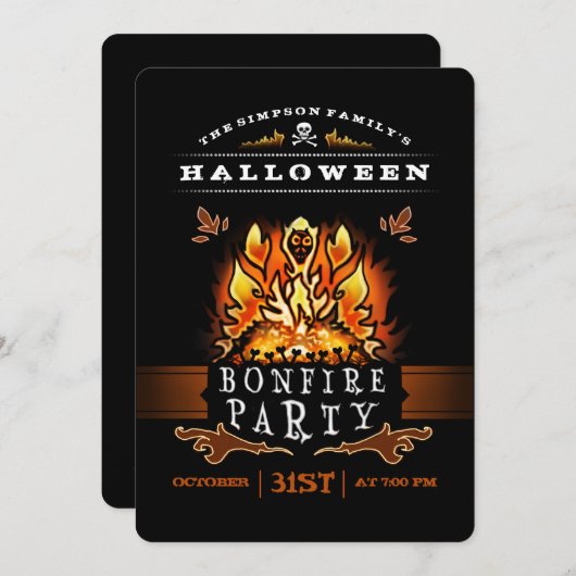 Uitnodiging voor Halloween Bonfire Party (Voorkant / Achterkant)
