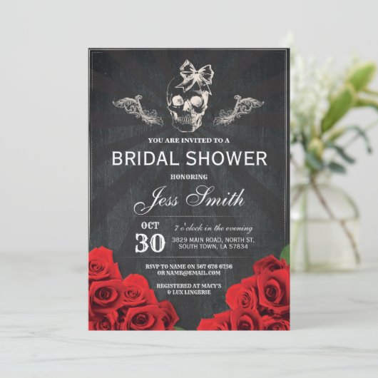 Uitnodiging voor Halloween Bruiloftsfeest met Roze (Staand voorkant)