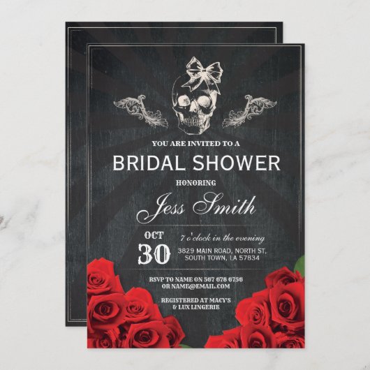 Uitnodiging voor Halloween Bruiloftsfeest met Roze (Voorkant / Achterkant)