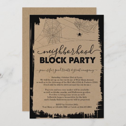 Uitnodiging voor Halloween Buurtfeest (Voorkant / Achterkant)