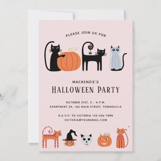 Uitnodiging voor Halloween Cat Party (Voorkant)