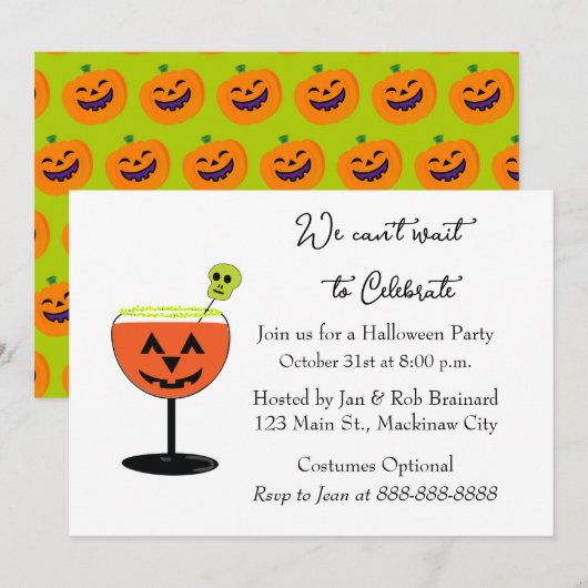 Uitnodiging voor Halloween Cocktail Party (Voorkant / Achterkant)