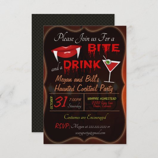 Uitnodiging voor Halloween Cocktail Party (Voorkant / Achterkant)