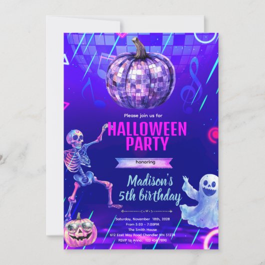 uitnodiging voor halloween discotheekfeest (Voorkant)