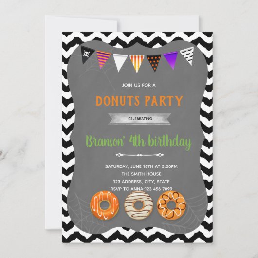 Uitnodiging voor Halloween-donutfeest (Voorkant)
