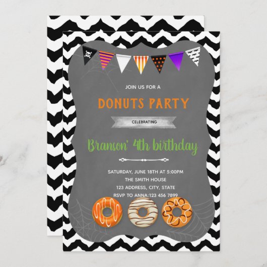 Uitnodiging voor Halloween-donutfeest (Voorkant / Achterkant)