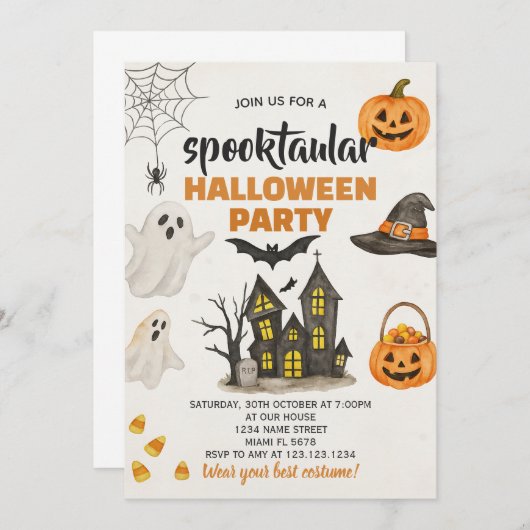 Uitnodiging voor Halloween-feest (Voorkant / Achterkant)