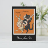 uitnodiging voor Halloween - Funny Black Cat (Staand voorkant)