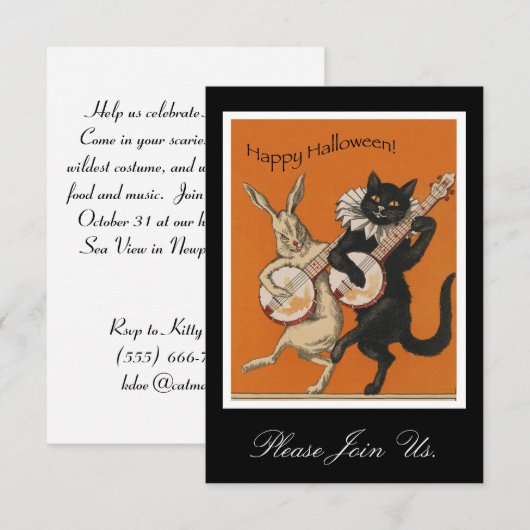 uitnodiging voor Halloween - Funny Black Cat (Voorkant / Achterkant)