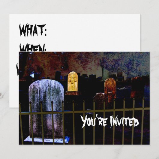 Uitnodiging voor Halloween Graveyard Party (Voorkant / Achterkant)