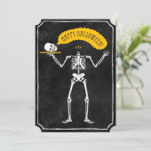 Uitnodiging voor Halloween: Happy Skeleton (Staand voorkant)