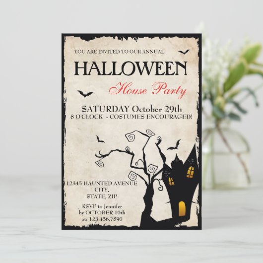 Uitnodiging voor Halloween House (Staand voorkant)