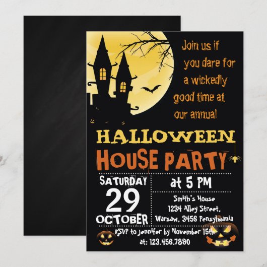 Uitnodiging voor Halloween House (Voorkant / Achterkant)