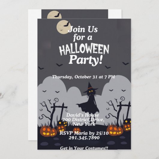 Uitnodiging voor Halloween Kind (Voorkant / Achterkant)