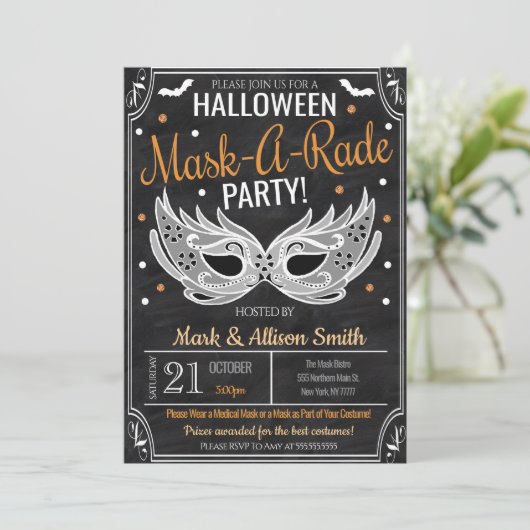 Uitnodiging voor Halloween-maskeradefeest (Staand voorkant)
