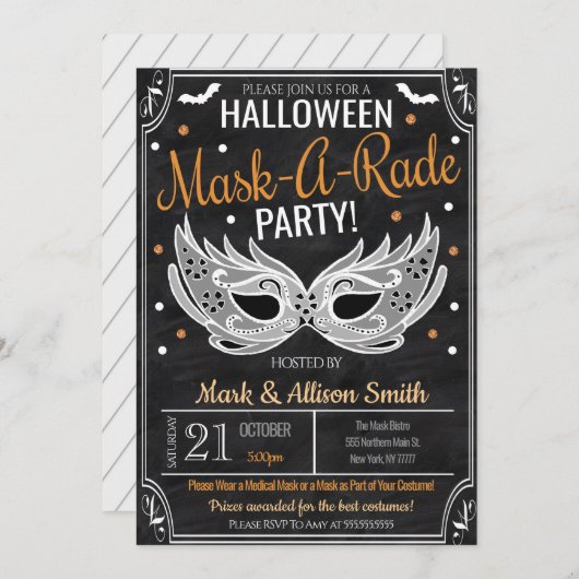 Uitnodiging voor Halloween-maskeradefeest (Voorkant / Achterkant)