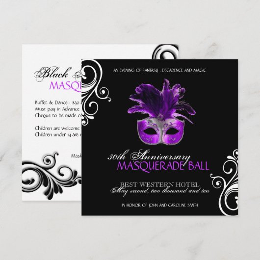 Uitnodiging voor Halloween Masquerade (Voorkant / Achterkant)