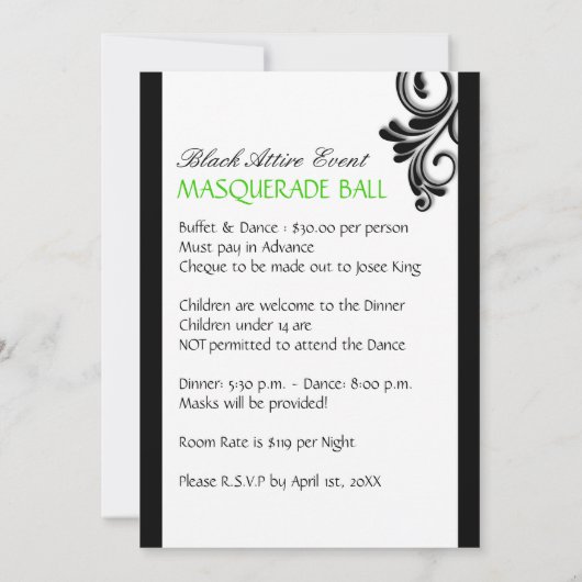 Uitnodiging voor Halloween Masquerade (Achterkant)