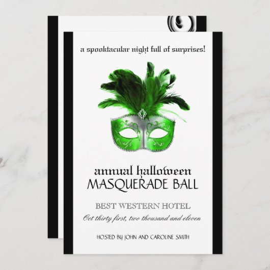 Uitnodiging voor Halloween Masquerade (Voorkant / Achterkant)