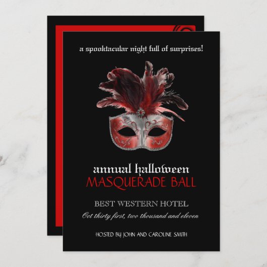 Uitnodiging voor Halloween Masquerade (Voorkant / Achterkant)