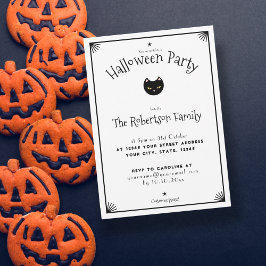 Uitnodiging voor Halloween met een Zwart-witte Kat