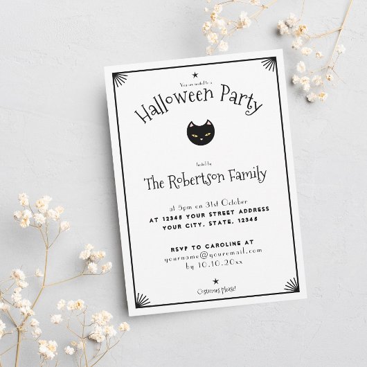 Uitnodiging voor Halloween met een Zwart-witte Kat