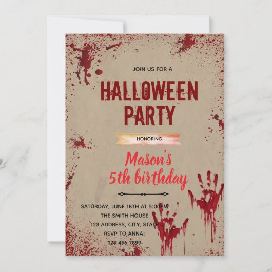 Uitnodiging voor Halloween moordenaarsparty (Voorkant)
