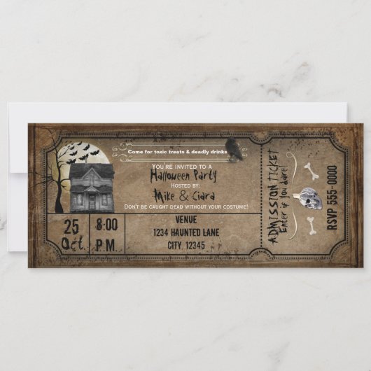 Uitnodiging voor Halloween Oude Huis Ticket (Voorkant)