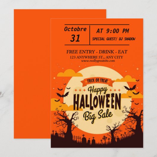  Uitnodiging voor Halloween Party (Voorkant / Achterkant)