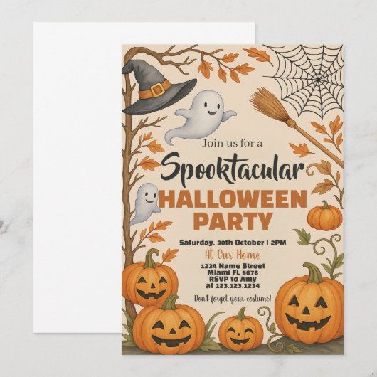 Uitnodiging voor Halloween Party (Voorkant / Achterkant)