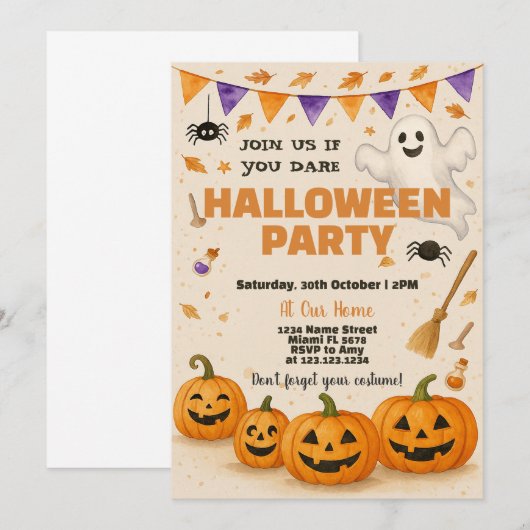 Uitnodiging voor Halloween Party (Voorkant / Achterkant)