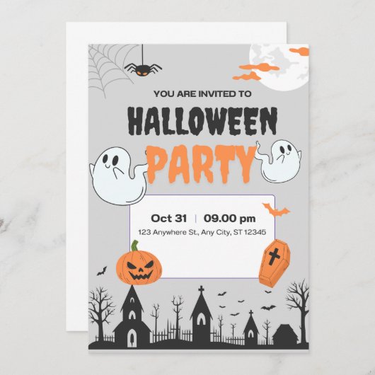 Uitnodiging voor Halloween Party (Voorkant / Achterkant)