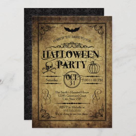 Uitnodiging voor Halloween Party (Voorkant / Achterkant)