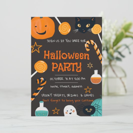 Uitnodiging voor Halloween Party (Staand voorkant)