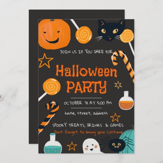 Uitnodiging voor Halloween Party (Voorkant / Achterkant)