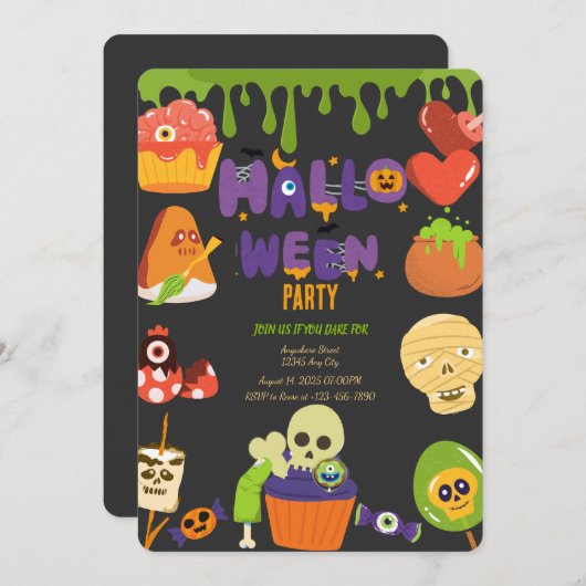 Uitnodiging voor Halloween Party (Voorkant / Achterkant)