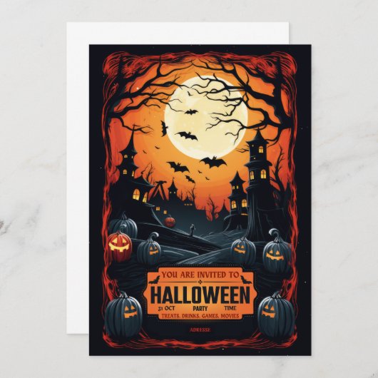 Uitnodiging voor Halloween Party (Voorkant / Achterkant)