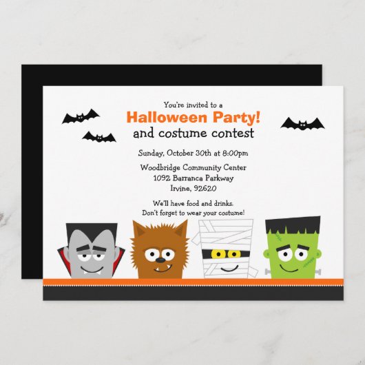 Uitnodiging voor Halloween Party (Voorkant / Achterkant)
