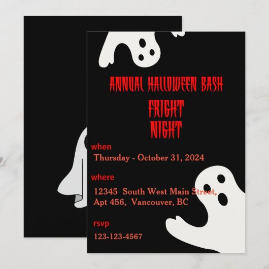 Uitnodiging voor Halloween Party (Voorkant / Achterkant)